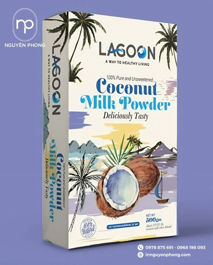 Mẫu hộp đựng mật hoa dừa in logo thương hiệu